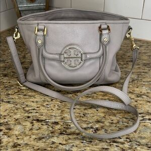 Elegant Gray Leather Tory Burch Crossbody / Satchel bag